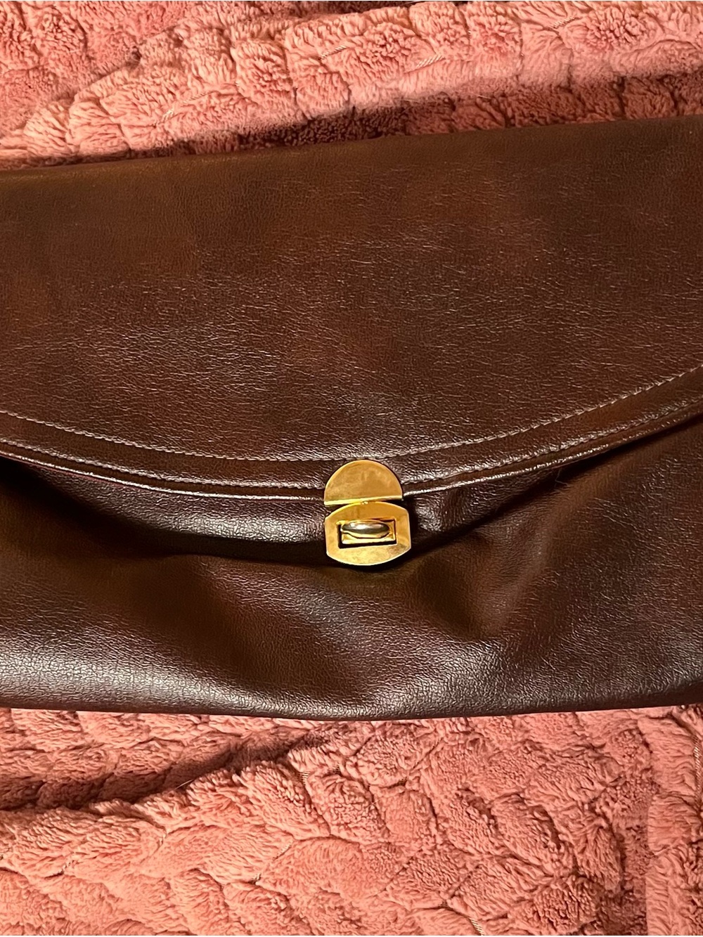 Classic Brown Leather Envelope Clutch with Gold Turn-Lock